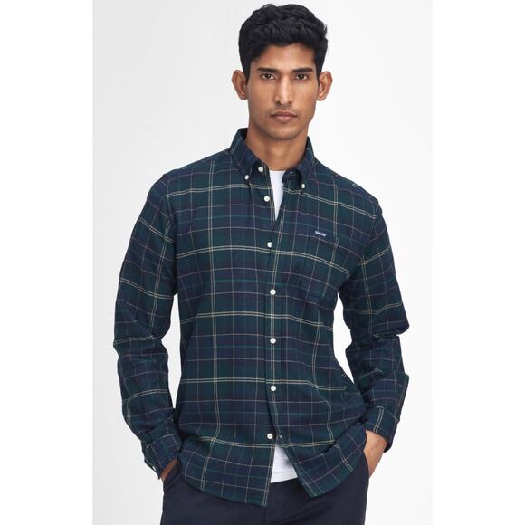 Barbour Men’s Dunoon Tailored Fit Tartan Check Shirt Long Sleeve Green Sz M - Picture 1 of 15